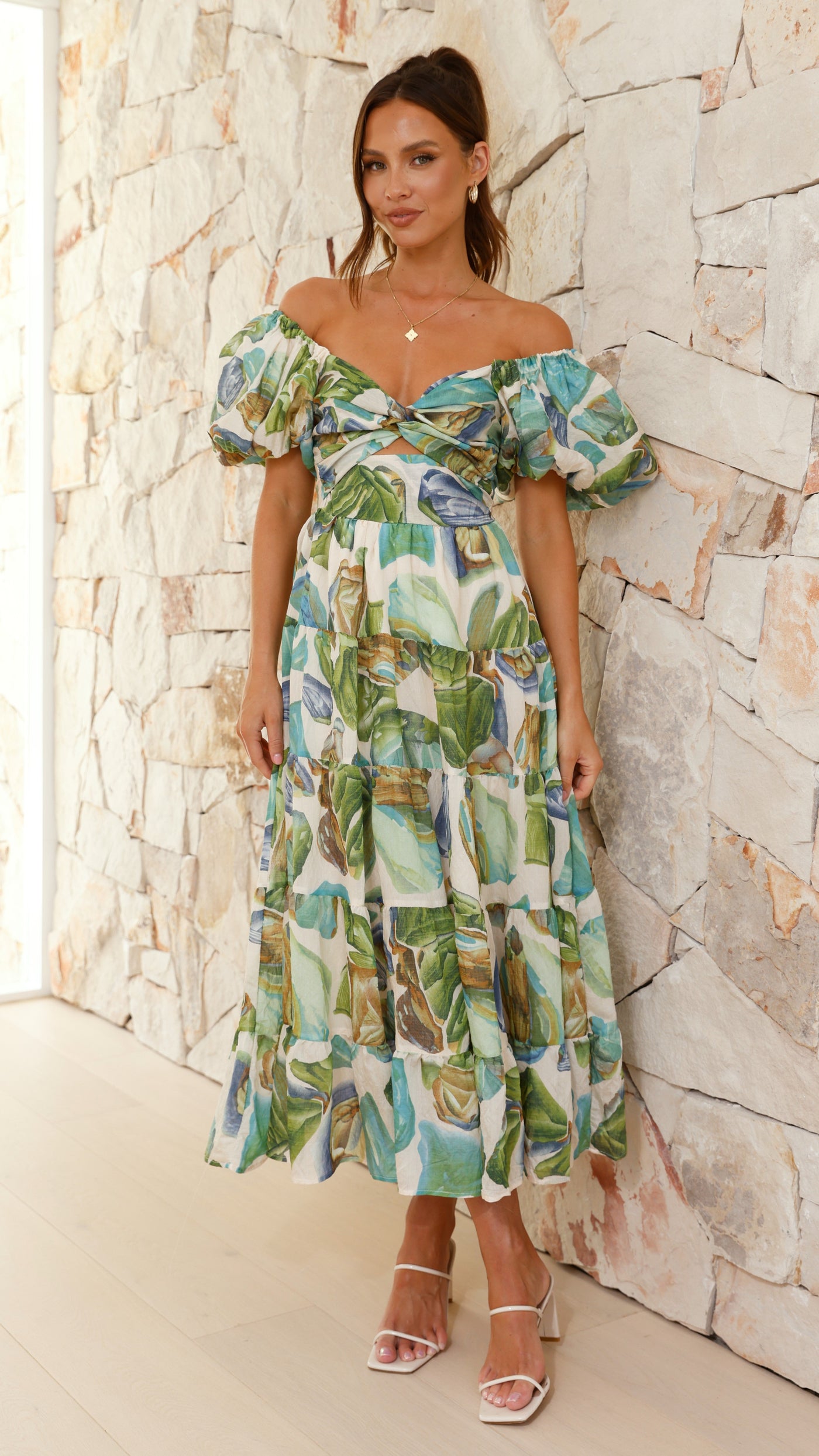 Green Blue Print Maxi Dress